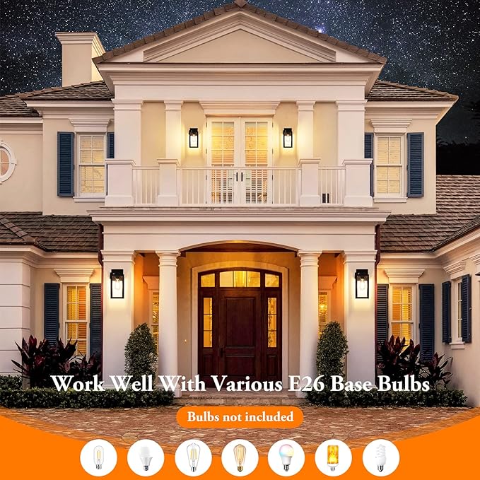 2-Pack Porch Lights Outdoor Wall Lantern, Waterproof Anti-Rust Exterior Light - Image 3