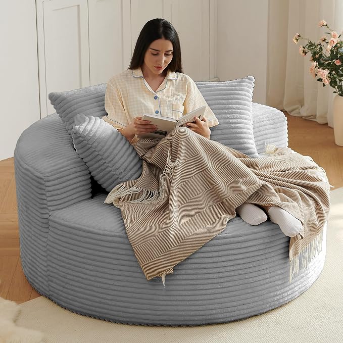 Oversized Round Chair Lounge Chaise Indoor, Upholstered Corduroy Deep Seat - Image 3