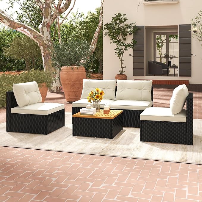 Tangkula 5 Piece Rattan Sofa Set, Patiojoy Outdoor Wicker Furniture Set - Image 9
