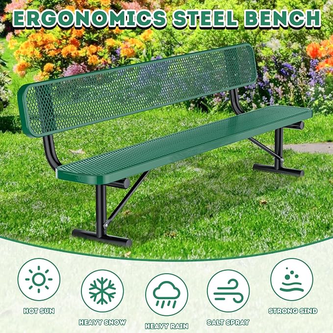 8FT/96INCH Heavy Duty Metal Park Bench - Image 5