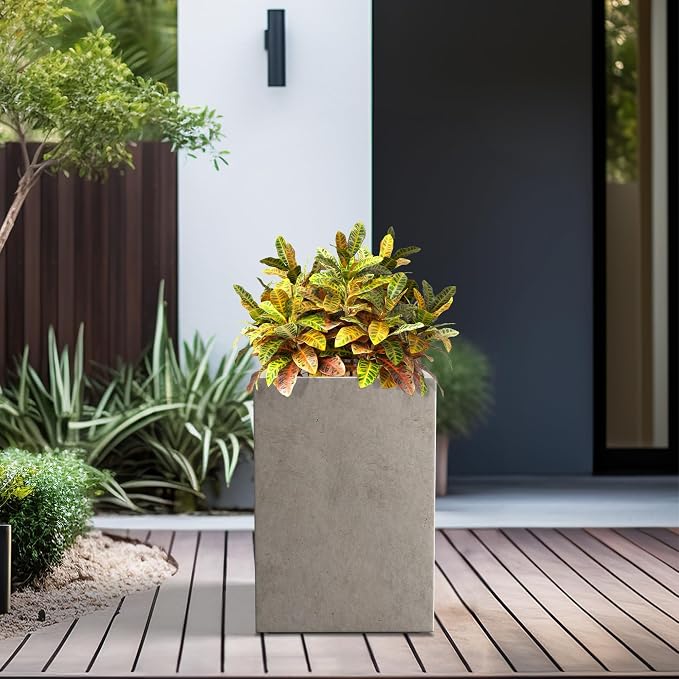 Kante 12.6" H Tall Rectangular Concrete Planters, Outdoor Indoor Lightweight - Image 3