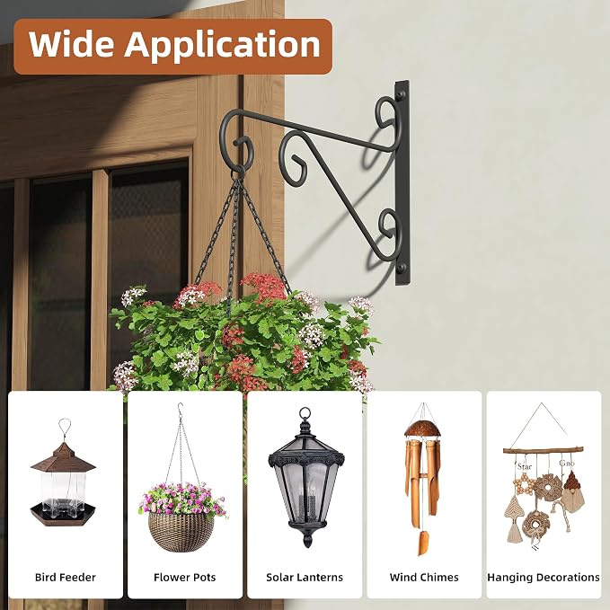 4 Pack 16 Inch Plant Hangers Outdoor Bracket, Indoor Wall Mount Metal Heavy - Image 2