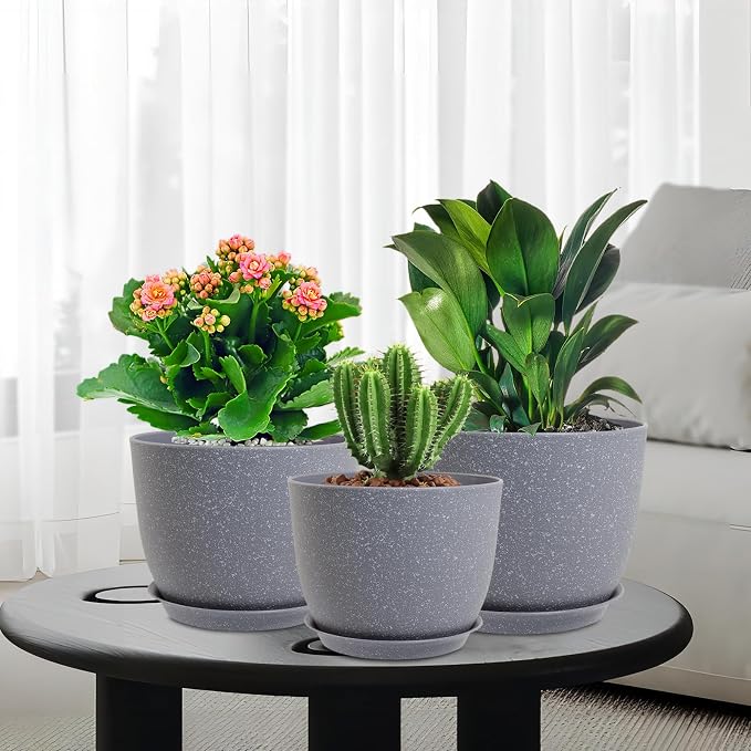 12/10/9 inch Large Plant Pots, 3 Pack Modern Decorative Plastic Planters - Image 7