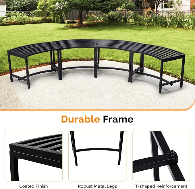 VINGLI Outdoor Metal Curved Bench, Weatherproof Fire Pit Bench Set of 4 - Image 5