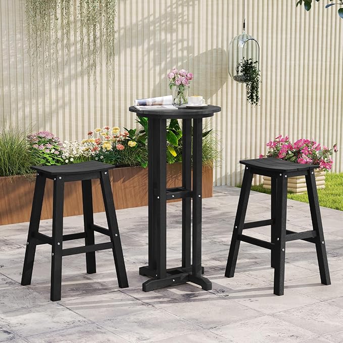 Tangkula Patio Bar Stools Set of 2, 29 Inch HDPE Bar Height Armless Saddle - Image 4