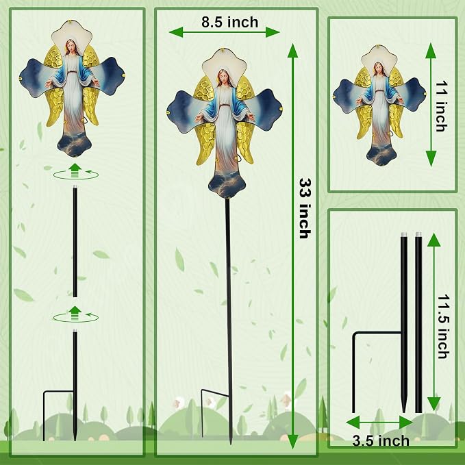 Solar Virgin Mary Cross Garden Lamp - Image 2