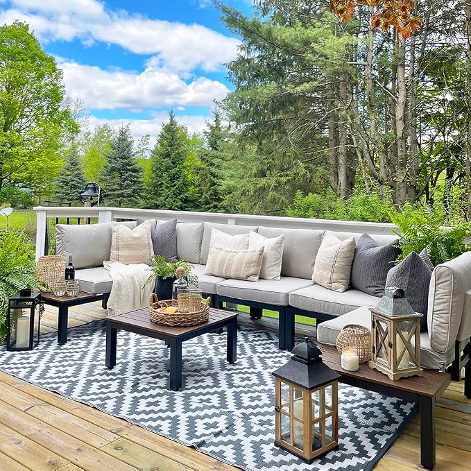 Sophia & William 6 Pieces Patio Furniture Set, Outdoor Metal Sectional Sofa by SophiaWilliam