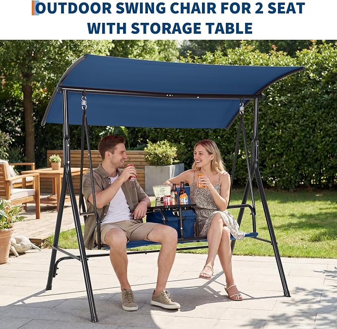 Porch Swing with Cup Holders & Pivot Storage Table & Cooler Bag with Adjustable - Image 4