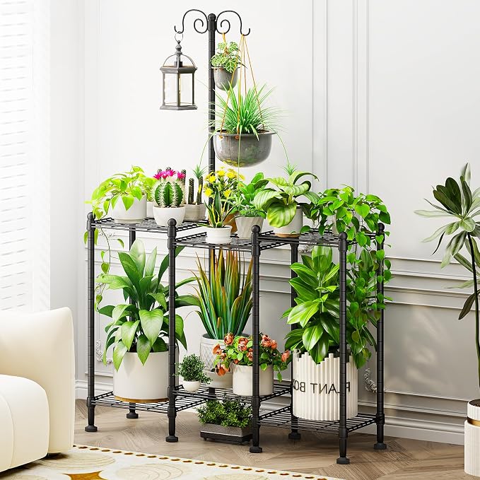 Plant Stand Indoor Outdoor, Heavy Duty Metal Waterproof 6 Tiered Plant Shelf by CYXPHION