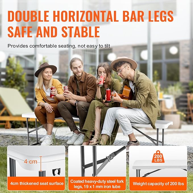 VEVOR Plastic Folding Bench, 6ft Portable Folding Bench, Smooth High Density - Image 6