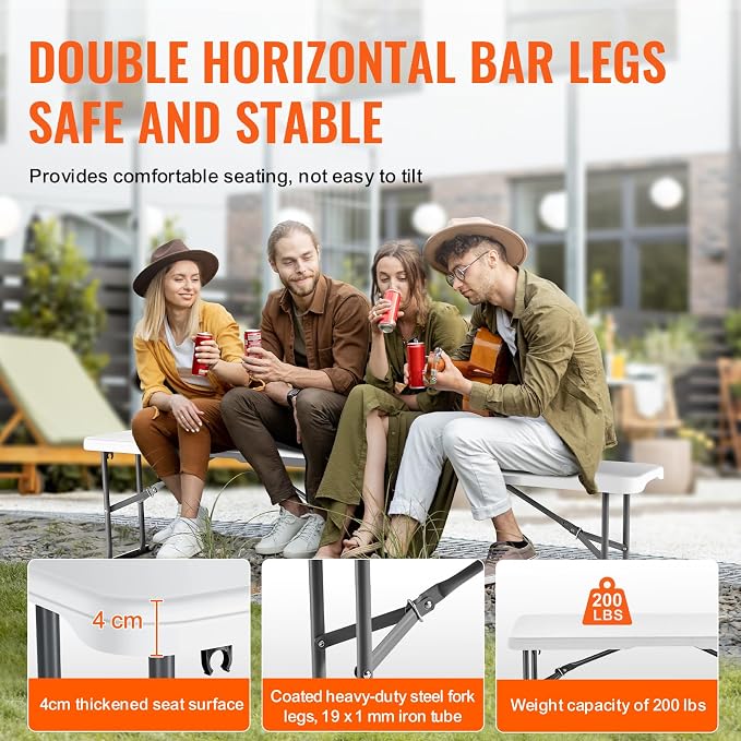 VEVOR Plastic Folding Bench, 6ft Portable Folding Bench, Smooth High Density - Image 7