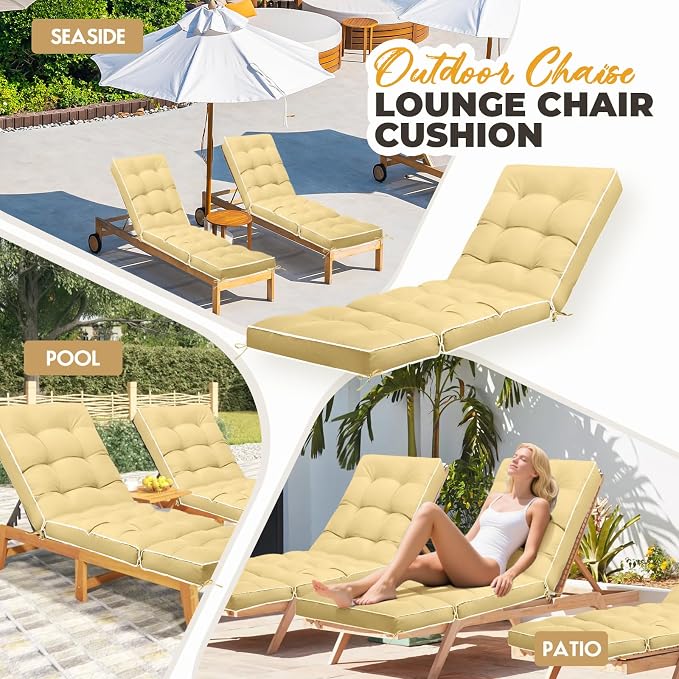 Outdoor Chaise Lounge Chair Cushion, Waterproof Non-Slip Patio Chaise Lounge - Image 7