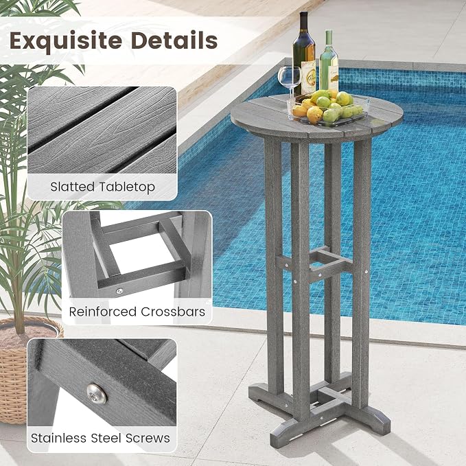 Tangkula 21.5" Round Bar Table, Patio HDPE Bar Height Dining Table w/Slatted - Image 6