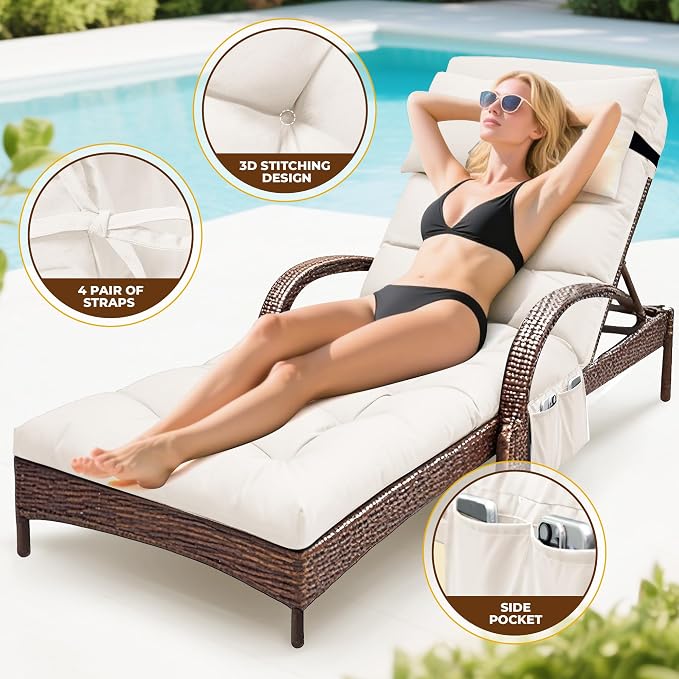 Outdoor Chaise Lounge Chair Cushion, Waterproof Outdoor Chair Cushions - Image 4