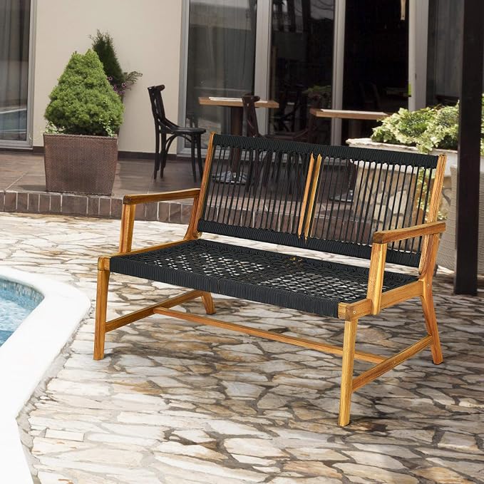 Tangkula 2-Person Patio Acacia Wood Bench Loveseat Chair, Outdoor Patio Bench - Image 5