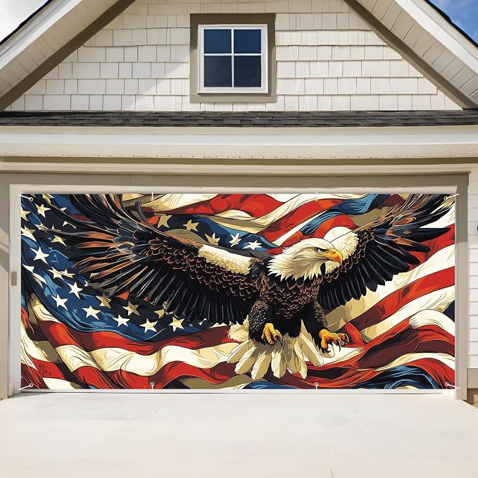 ANNA QUEEN American Flag Garage Door Banner 6x13FT, Bald Eagle USA Flag Garage by ANNAQUEEN
