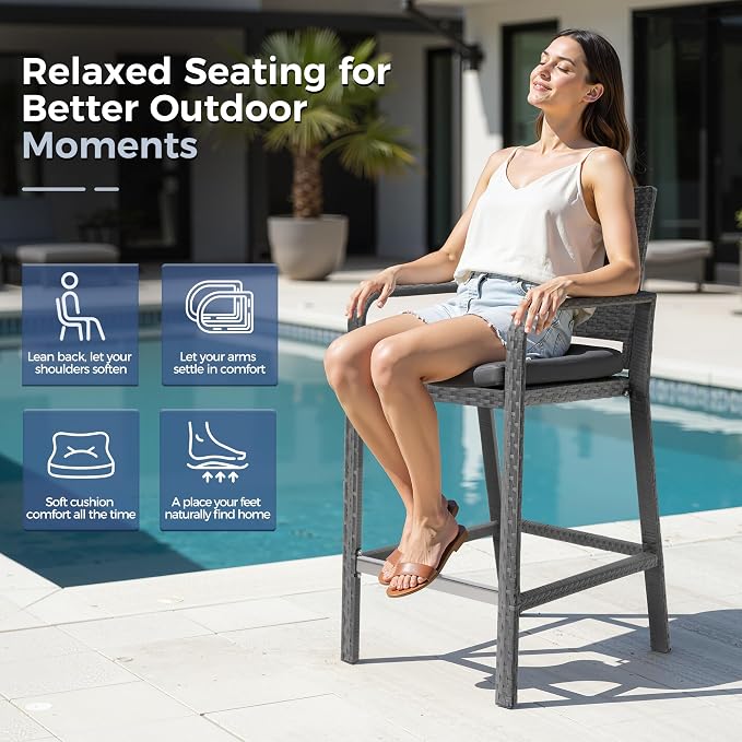NICESOUL 7-Piece Outdoor Patio Bar Set, Wicker High Top Table - Image 7