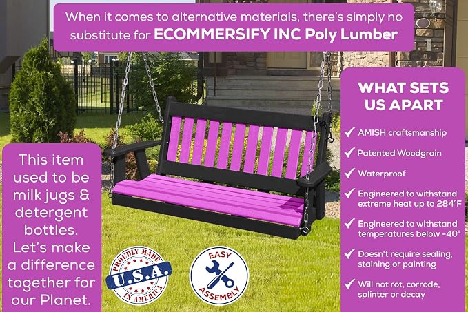 Mission Poly Lumber Wood 5FT Porch Swing Amish Craftsmandship Made in USA HDPE - Image 3