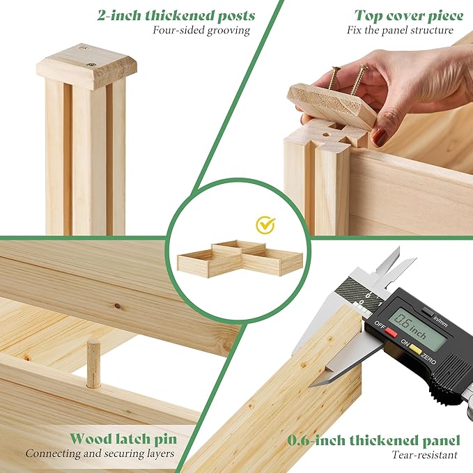 AMERLIFE 2 Tier Raised Garden Bed, Mortise & Tenon Structure 23 Inch Depth Fir - Image 6