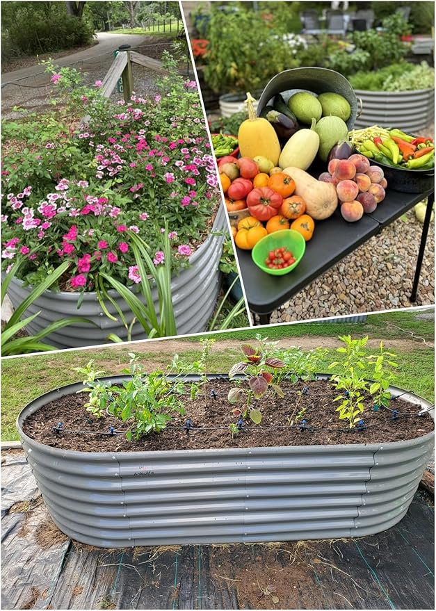 A ANLEOLIFE 4-Set 8X4X2 ft Galvanized Raised Garden Bed Kit, Oval Metal Deep - Image 4