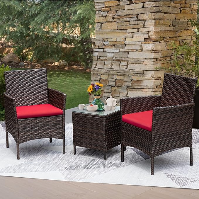 Greesum 3 Pieces Patio Furniture Sets Outdoor PE Rattan Wicker Chairs - Image 2