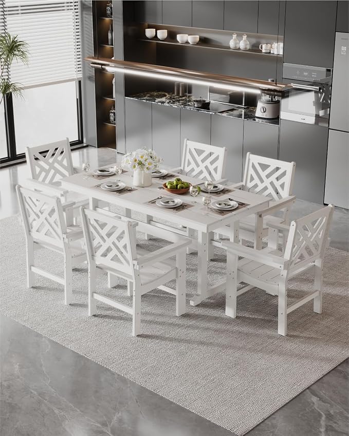 7-Piece Outdoor Dining Set, HDPE All-Weather Patio Table and Chairs Set - Image 7