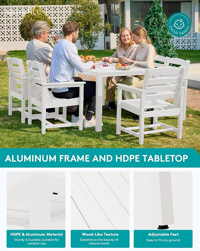 SERWALL 7-Piece Patio Dining Sets, All Weather HDPE Outdoor Furniture Set - Image 5