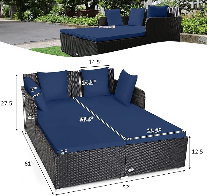 Tangkula Outdoor Rattan Daybed, Sunbed Wicker Furniture w/Spacious Seat - Image 4