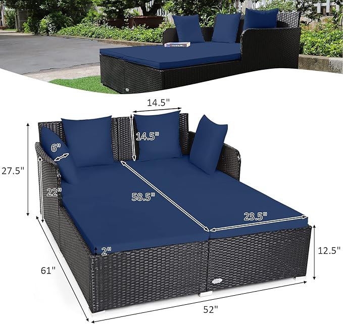 RELAX4LIFE Rattan Patio Outdoor Daybed, Wicker 2-Person Sunbed Loveseat - Image 3
