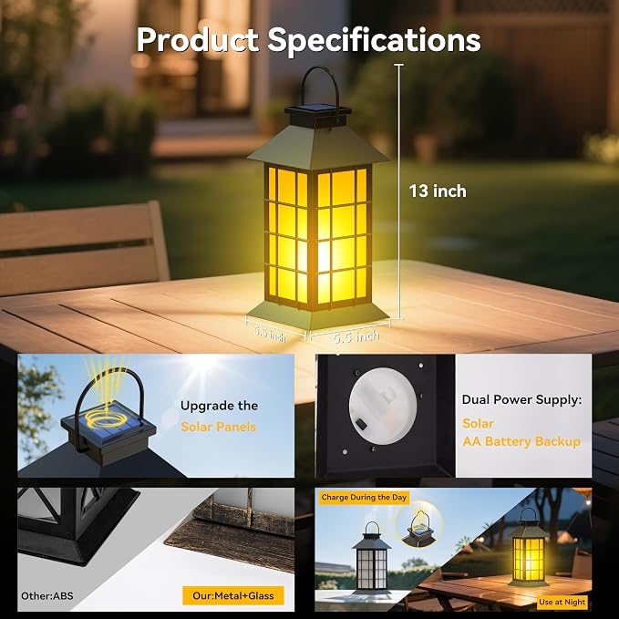 2 Pack 13" Black Solar Lantern - Image 4