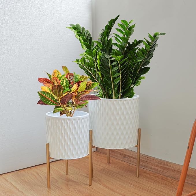 ARNIS Plants Pots with Stand, Unique Mid Century Decorative Metal Flower Pots - Image 2