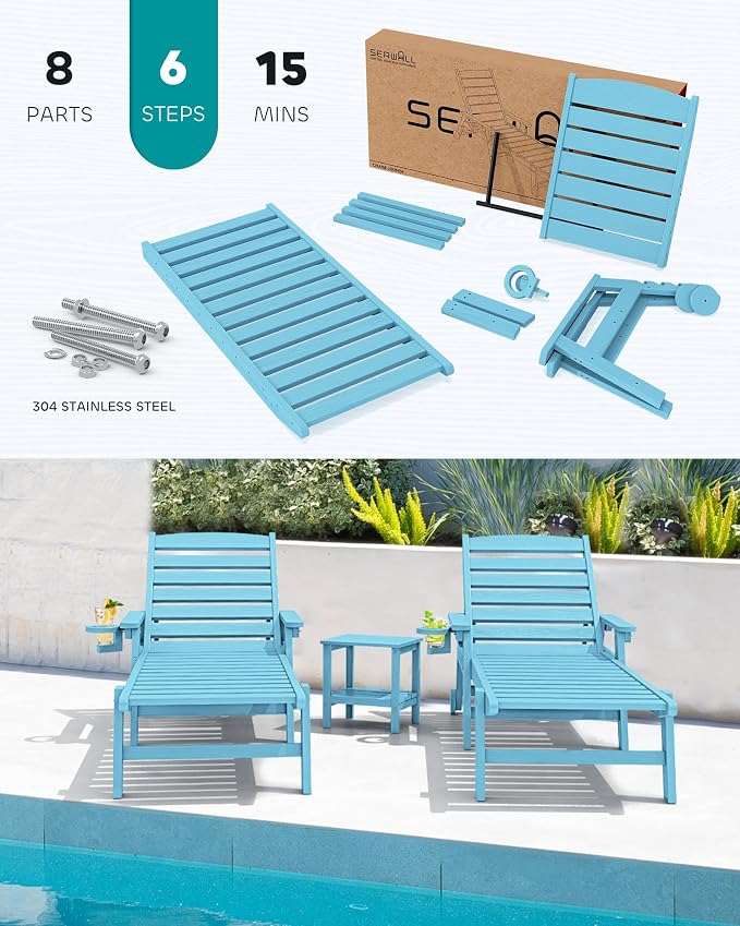 SERWALL Patio Chaise Lounge Chair, Poly Lounge Chair - Image 6