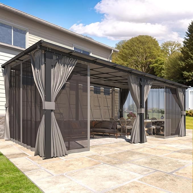 AECOJOY 20' X 12' Gazebo for Patio, Large Wall-Mounted Lean to Pergola Gazebo by AECOJOY