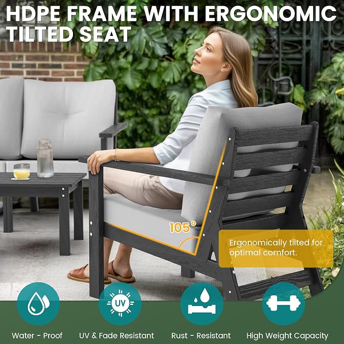 6-Piece HDPE Patio Furniture Set, Outdoor Sectional Sofa Set, All Weather - Image 4