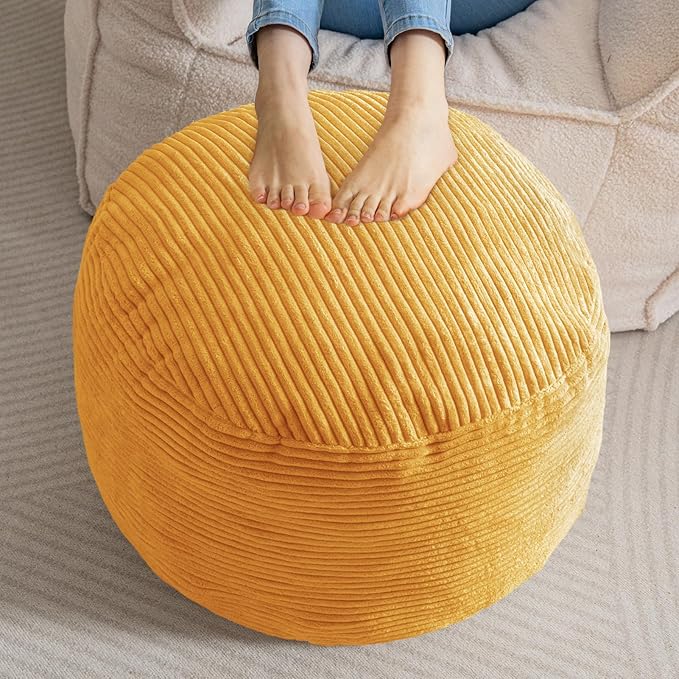 HIGOGOGO Round Stuffed Pouf Ottoman, Corduroy Poufs by HIGOGOGO