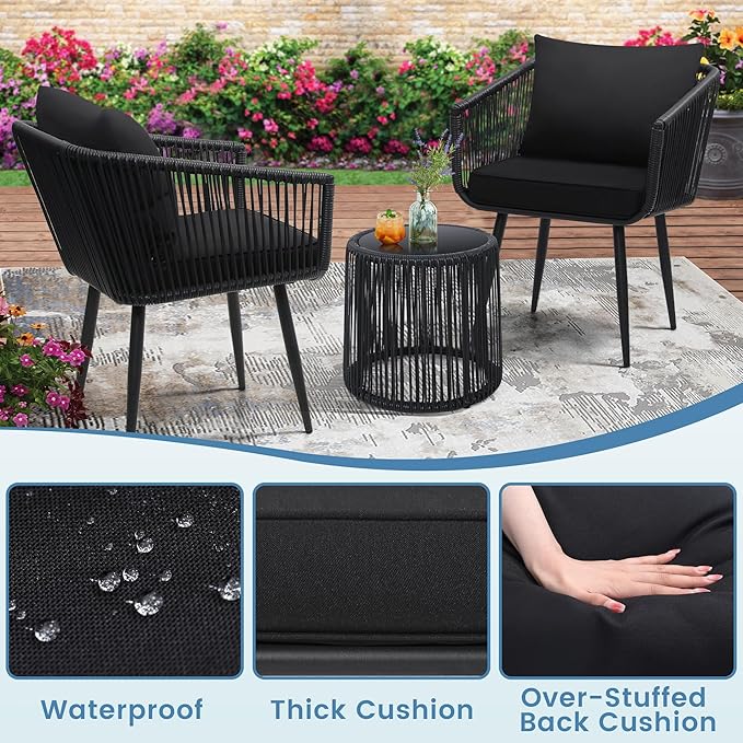 Kromax 3 Pieces Patio Rattan Bistro Conversation Set, Outdoor All-Weather - Image 4