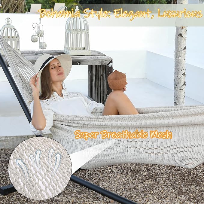 ZEAN Handwoven Hammock by Thick Cotton Rope XL Two Person Hammock - Image 2