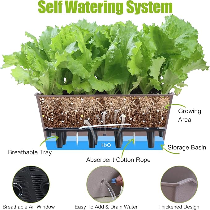 Window Box Planter 6 Pcs, 16.5 Inches Self Watering Rectangle Flower Plant Pots - Image 4