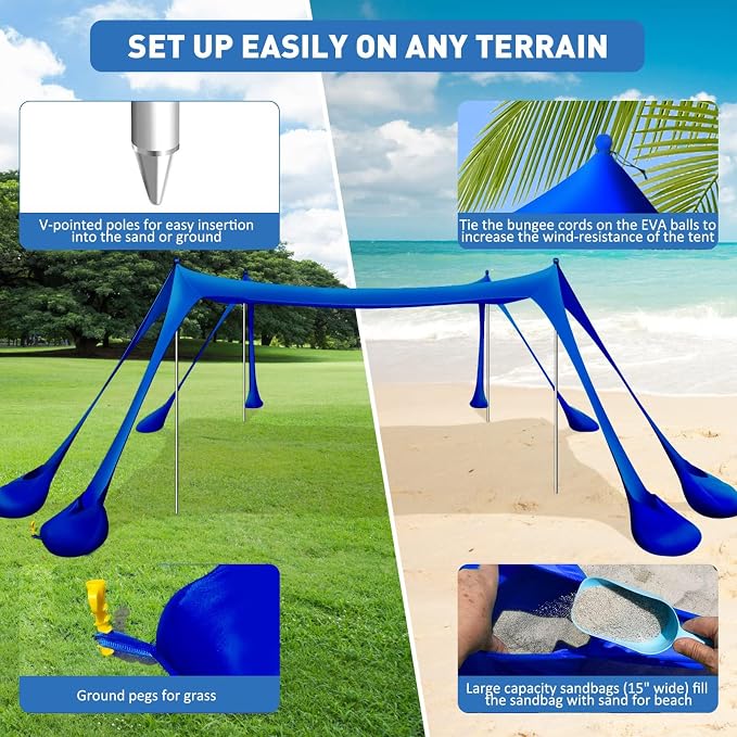 Beach Tent Sun Shelter 10x10ft Beach Canopy Easy Pop Up Sun Shade Portable - Image 4