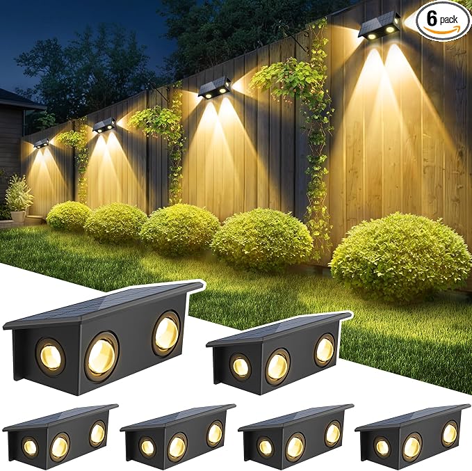 T-SUN Solar Fence Lights, 6 Pack Fence Lights Solar Powered 3000K Warm White by T-SUN