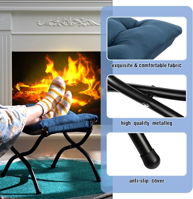 HollyHOME 15" Folding Footrest Stool, Upholstered Small Foldable Ottoman - Image 6