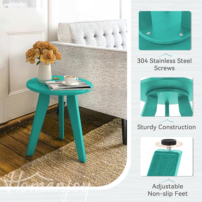 HDPS Outdoor Side Table, Small Round Side Table Weather-Resistant, Outdoor Side - Image 5