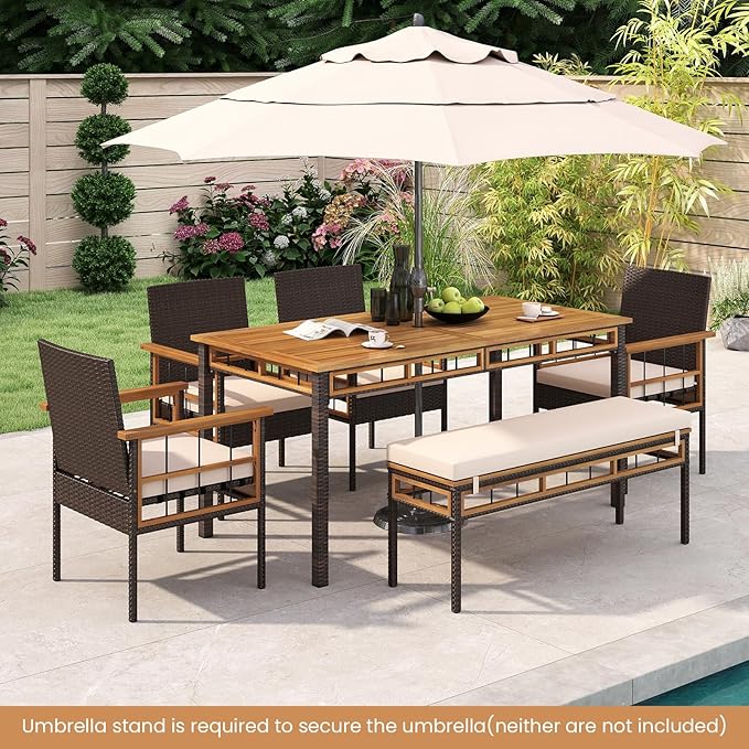 Tangkula 6 Pieces Patio Dining Table Set, Outdoor Rectangular Acacia Wood Table - Image 6