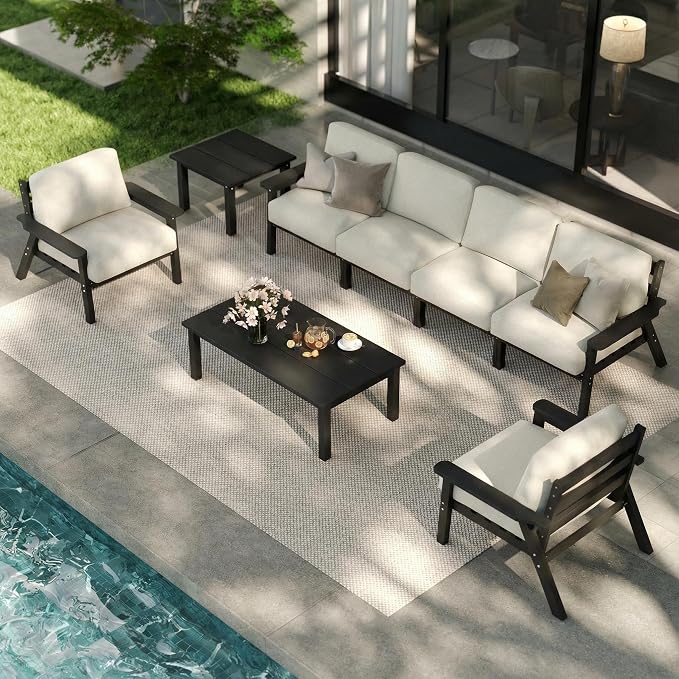 7 Piece Patio Furniture Set, HDPE Outdoor Sectional by PatioKingdom