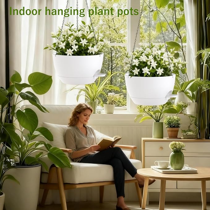 2 Pack Hanging Planters for Indoor Outdoor Plants, 12Inch Self Watering Hanging - Image 2