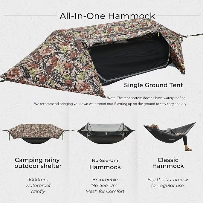 Camping Hammock Tent with Mosquito Net & RainFly, 3 in 1 Waterproof Lightweight - Image 6