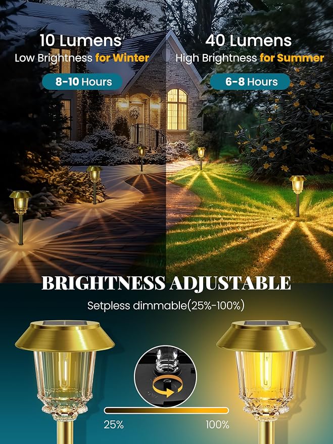Solar Lights Outdoor Waterproof, 6 Pack Gold Solar Pathway Lights - Image 5