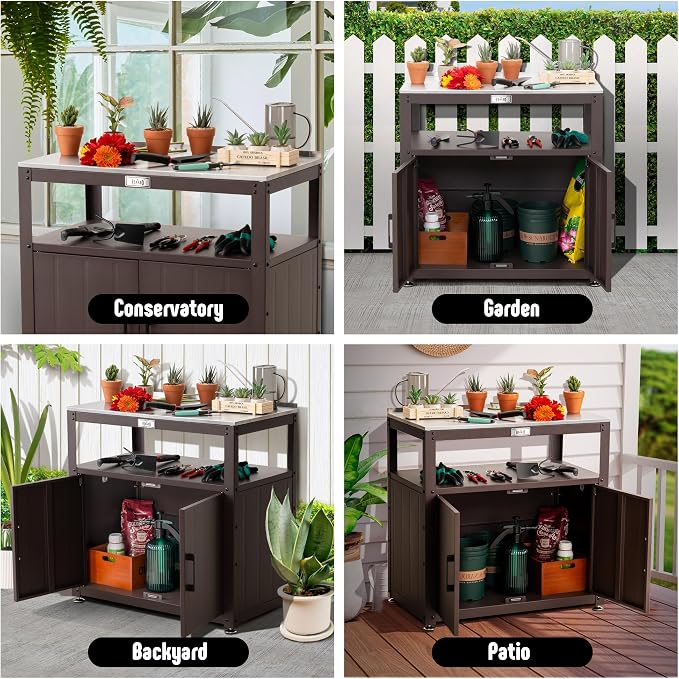 Garden Potting Bench with Storage, Outdoor Potting Table & Garden Work Bench - Image 8