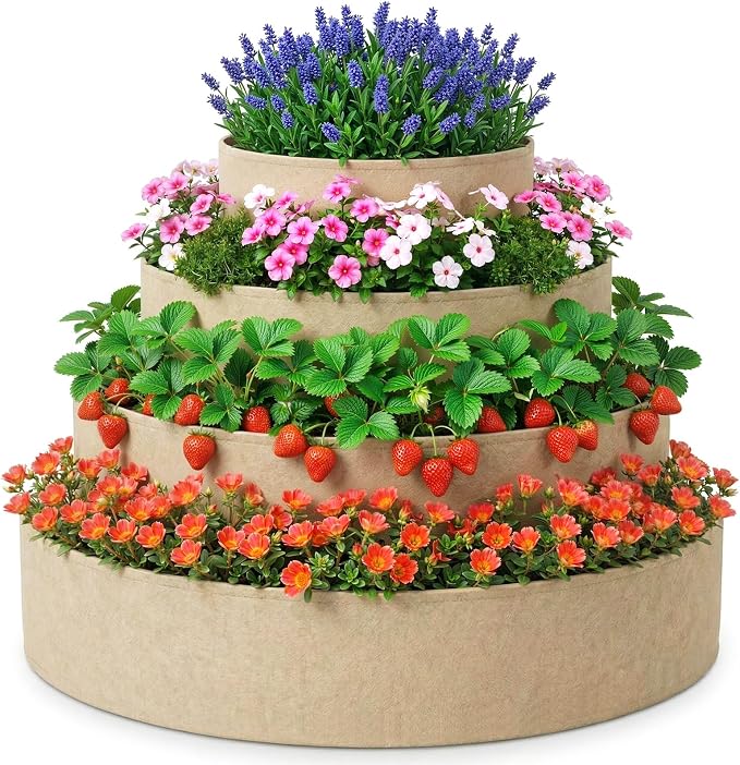 4 Pcs Plant Grow Bags 4 Tiered Strawberry Planter Tower Fabric Raised Garden by Unknown