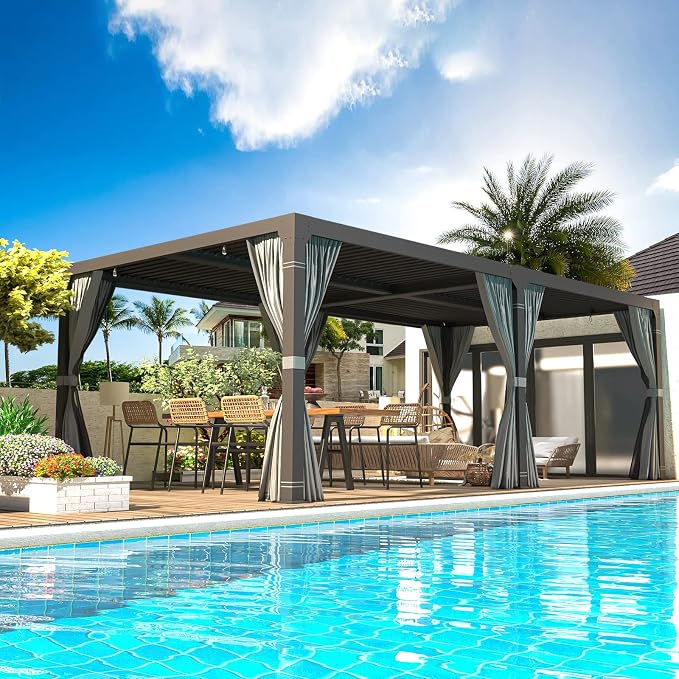 EROMMY Louvered Pergola 10' x 20' Outdoor Hard Top Pergola by EROMMY